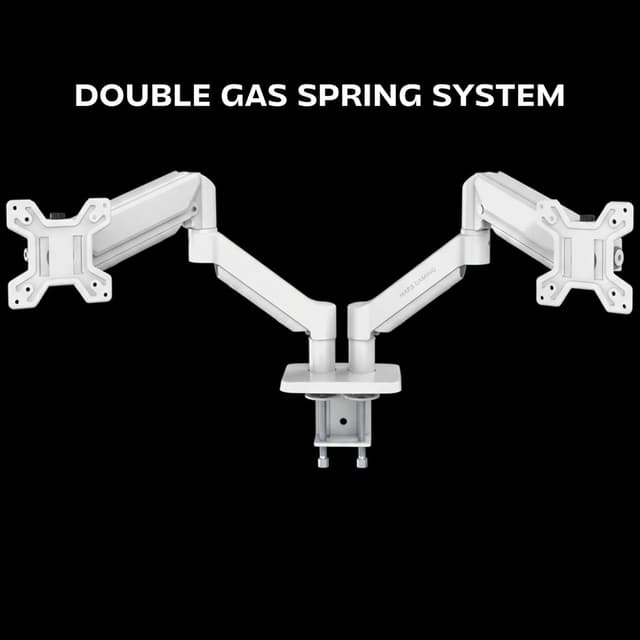 Detalle de Mars Gaming MARM-PRO2, supporto doppio per monitor fino a 27” con doppia molla a gas e compatibilità VESA 75x75/100x100 (bianco)
