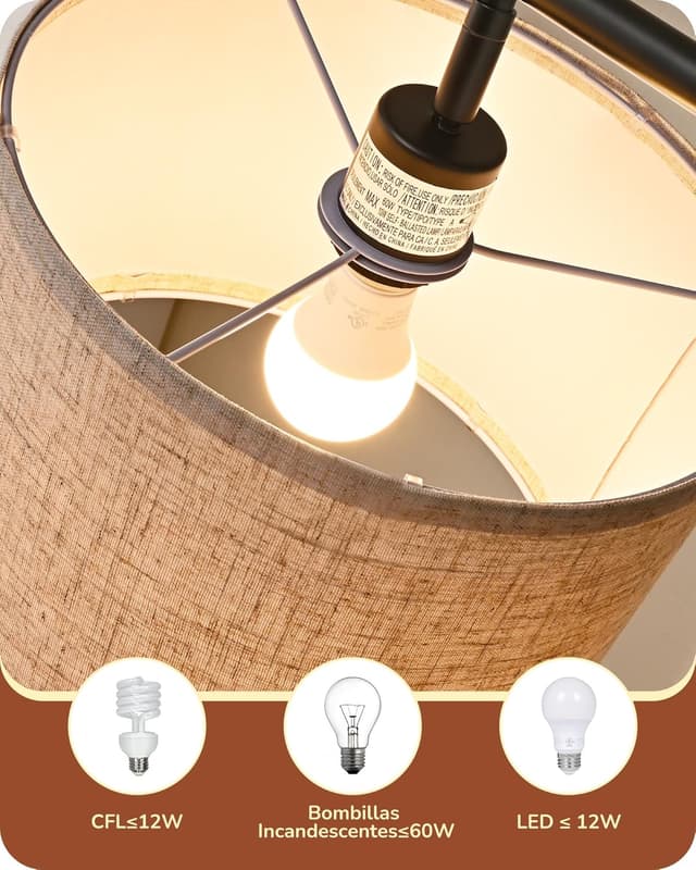 Detalle de EDISHINE Lámpara de Pie Minimalista Ajustable 🌟 Perfecta para Salón