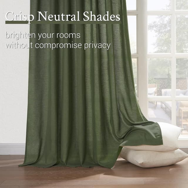 Detalle de Topfinel Pinch Pleated 63-Inch Olive Green Linen Curtains (2 Panels) for Track System