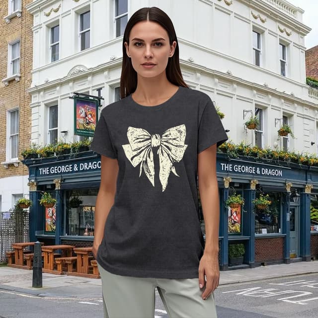 Detalle de Qskall Women’s Bow T-Shirts with Leopard Print & Bowknot – Soft, Comfortable Everyday Tee