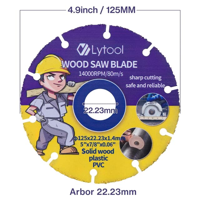 Detalle de Lytool 2 lame per sega circolare da 125 mm (foro 22,23 mm) per legno compensato e legno duro