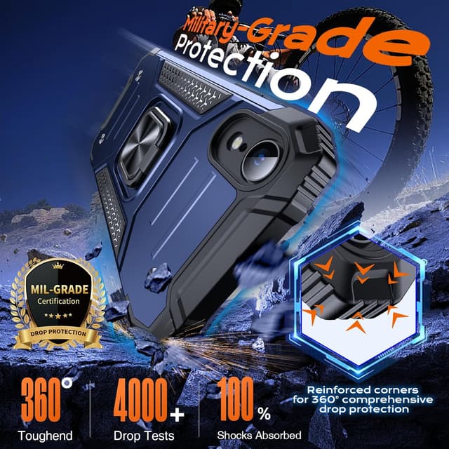 Detalle de Anqrp Armor Handyhülle für iPhone XR mit Ring-Ständer – stoßfeste Schutzhülle in Blau