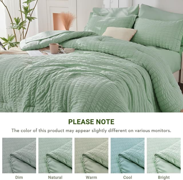 Thumbnail 5 de HYMOKEGE Queen Comforter Set 7-Piece Sage Green