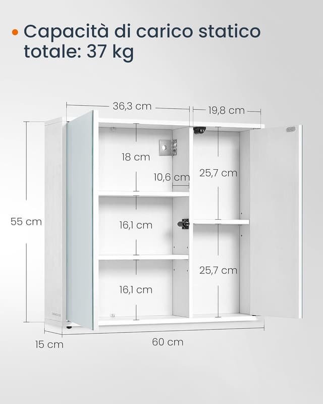 Thumbnail 1 de SONGMICS HOME Mobiletto da Bagno con Specchio 15x60x55 cm