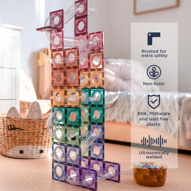 Detalle de CONNETIX Piastrelle Magnetiche Pastello “Ball Run” – 106 pezzi