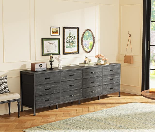 Thumbnail 6 de Huuger 70 Inch Dresser with 12 Fabric Drawers (Charcoal Black Wood Grain) — TV Stand for Up to 80 Inch Screens