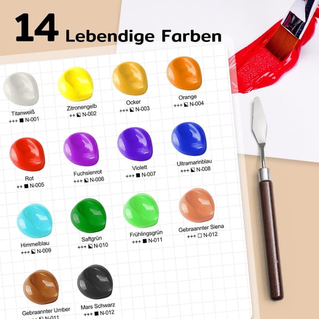 Detalle 2 de Color More TMOL Acrylfarben-Set mit 14 x 500 ml – wasserdicht, lichtbeständig & schnell trocknend
