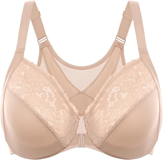 Detalle de DELIMIRA Femme soutien-gorge à armatures, fermeture devant et dentelle grande taille