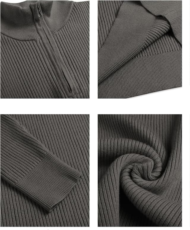 Detalle 1 de COOFANDY Men’s Quarter Zip Mock Neck Knitted Jumper (Long-Sleeved, Slim Fit)