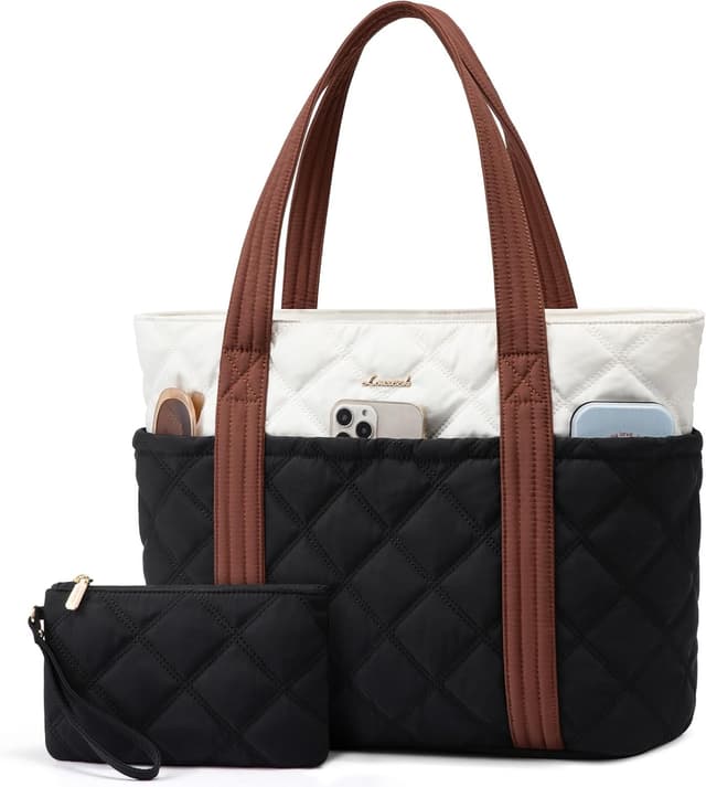 Detalle de LOVEVOOK Shopper Tasche Damen groß mit 17,3-Zoll-Laptopfach – leichte Puffer Tote Bag für Uni, Büro & Reisen