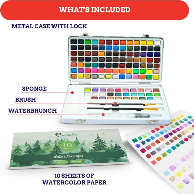 Detalle de Mikkelhus Watercolour Paint Set (120 colours incl. metallic & fluorescent) — portable travel set in gift box