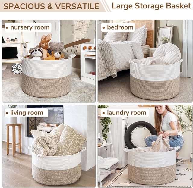 Detalle de TIMEYARD Aufbewahrungskorb Kinderzimmer – großer Wäschekorb aus Baumwollgeflecht (55 x 55 x 35 cm), braun