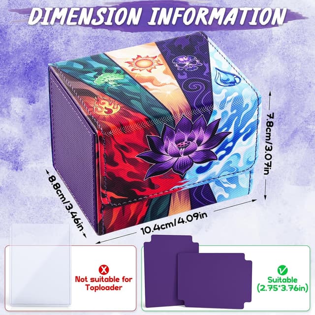 Detalle de UAONO Card Deck Box für MTG: Kartenbox für bis zu 120+ Sleeved Commander Deck (PU-Leder, Magnetverschluss, 2 Divider) – Schwarz/„Lotus“