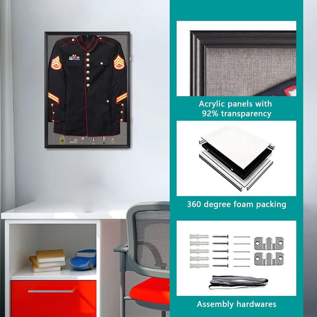 Detalle de IHEIPYE Large Lockable Jersey Frame Display Case with UV-Protection Acrylic Panel (Linen Black)