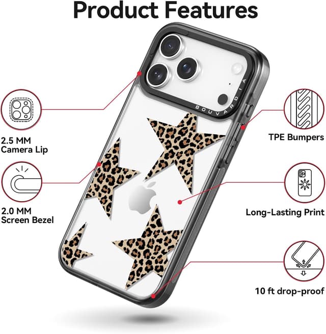 Detalle de Bouvardia Bouvardia for iPhone 17 Pro Max Case (Cheetah Theme with Leopard Stars)
