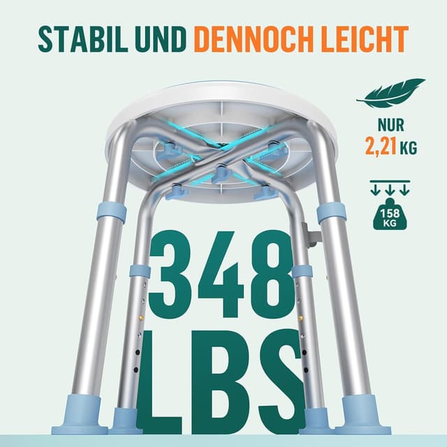 Detalle 2 de Luckfaith LC01 360° drehbarer, höhenverstellbarer Duschstuhl aus Aluminium (rutschfester Duschhocker)