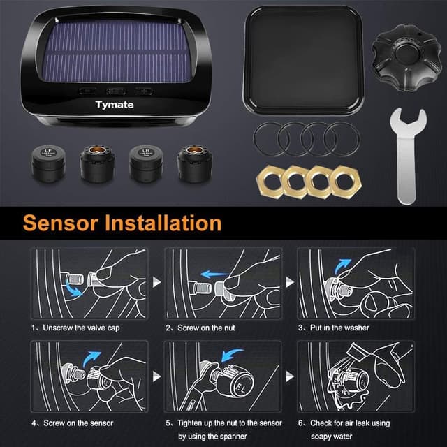 Detalle de Tymate RV Tire Pressure Monitoring System (M12-3) with Solar Charge, 4 Sensors, LCD Display