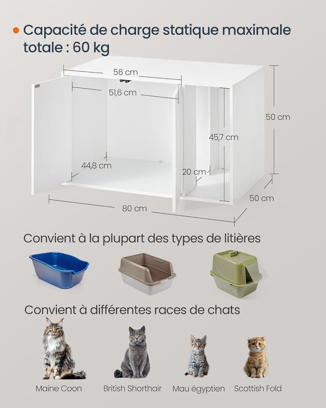 Thumbnail 3 de SONGMICS Litière Chat PCL013W01 Table Minimaliste