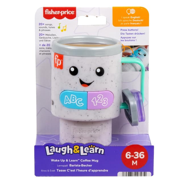 Detalle de Fisher-Price Lern- und Spielspaß Barista-Becher (HXF49) – interaktives Babyspielzeug mit 20 Melodien & Sprachauswahl