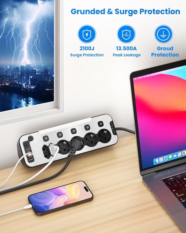 Thumbnail 2 de Multipresa da Scrivania Ciabatta Elettrica con USB PD20W