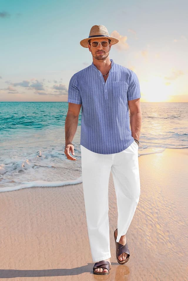 Detalle 2 de COOFANDY 2-Piece Cotton Linen Henley Set