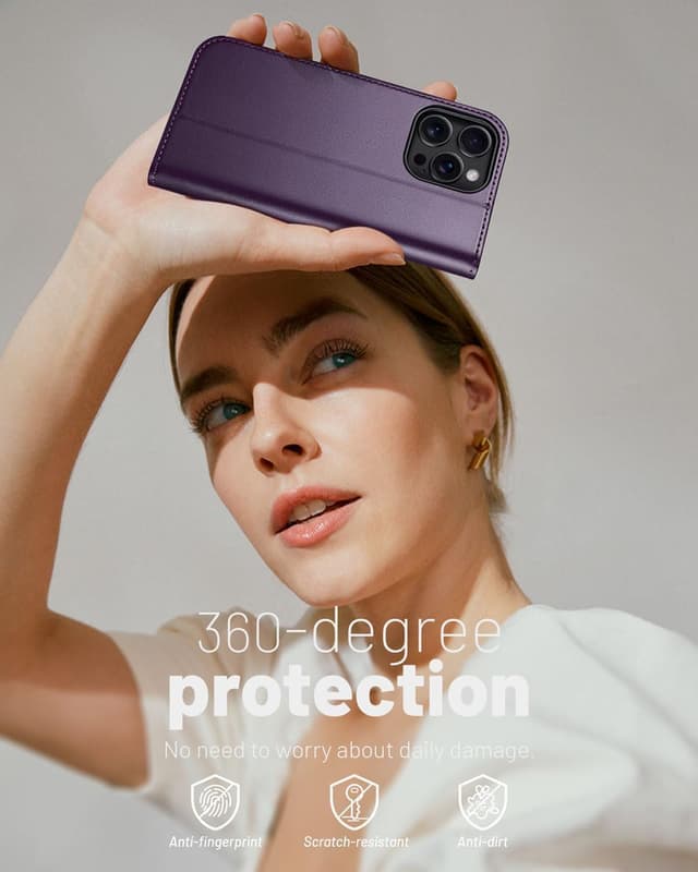 Thumbnail 6 de OCASE iPhone 16 Pro Hülle mit Kartenfach, Standfunktion & RFID-Schutz (PU-Leder, dunkelviolett)