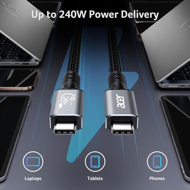 Detalle de Acer USB4 USB-C Cable 1m (40Gbps, 240W PD, 8K HDR to 60Hz, Thunderbolt compatible)