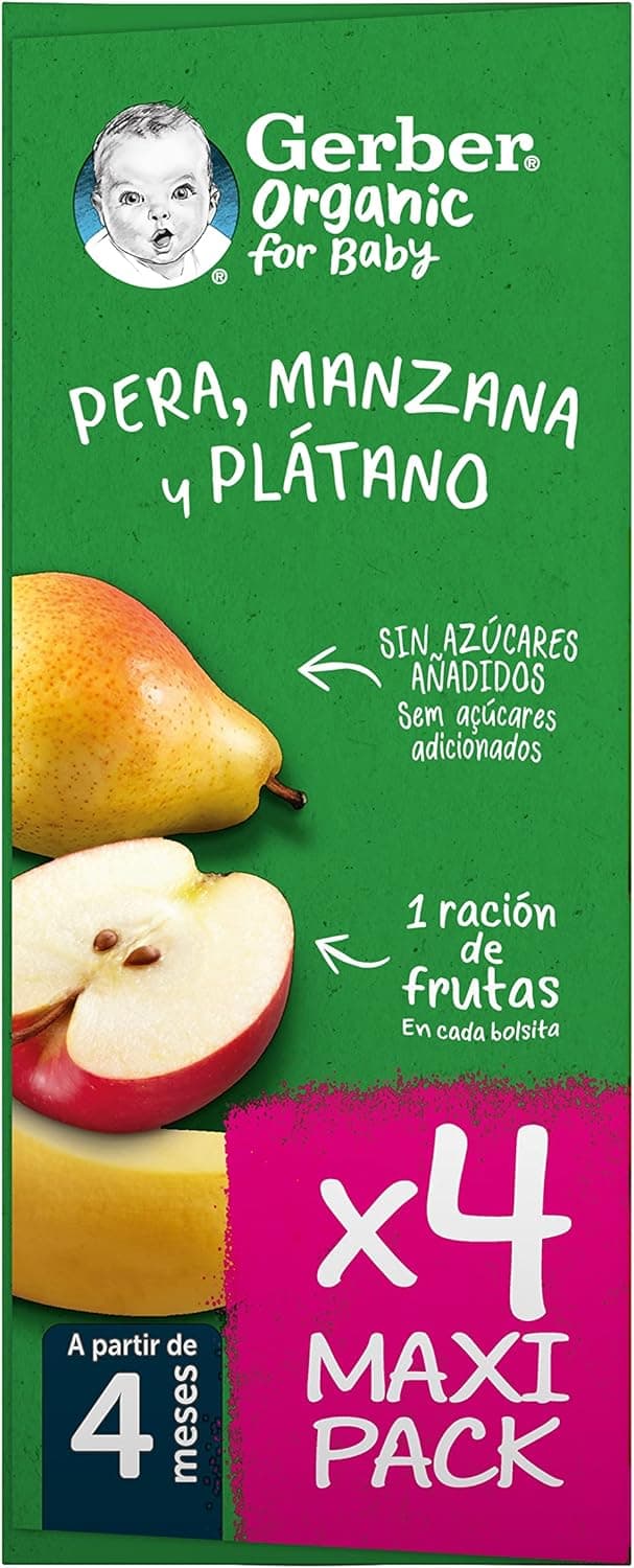 Thumbnail 2 de Gerber Organic Pera, Manzana y Plátano, Bolsitas 4x90g 🍎
