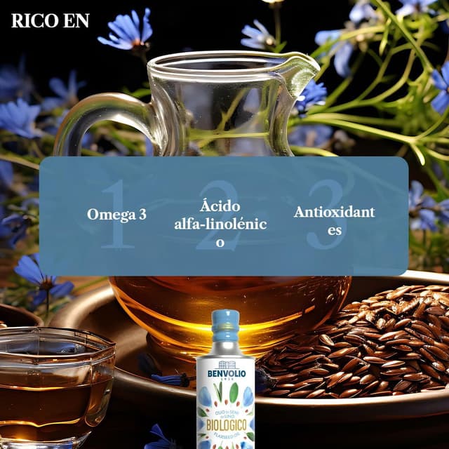 Detalle 2 de BENVOLIO Aceite de Semillas de Lino Orgánico 500 ml