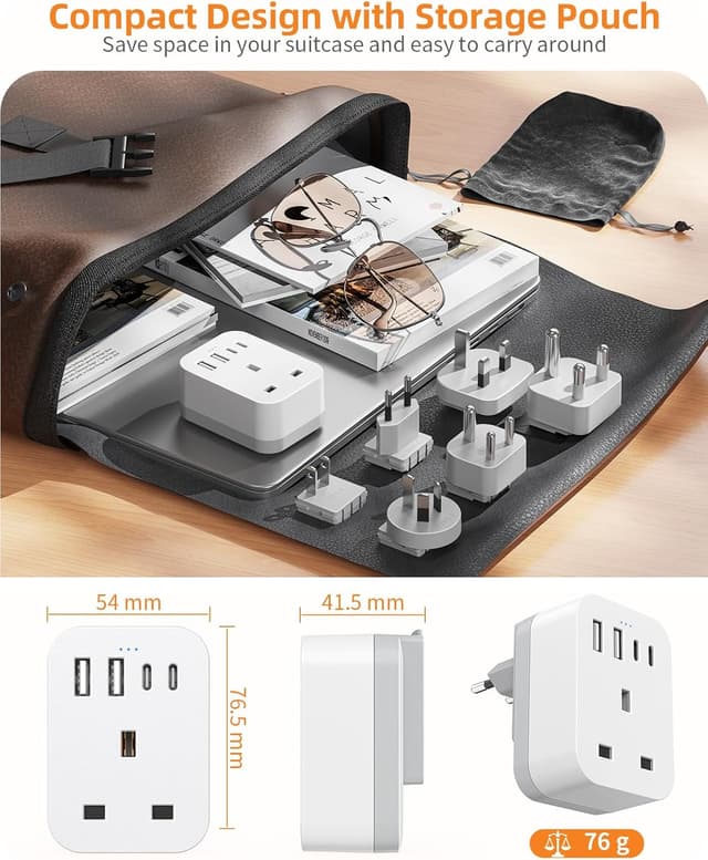 Detalle de UK to Worldwide Travel Adapter Set with 6 removable plugs and 4 USB ports (2 USB-C)