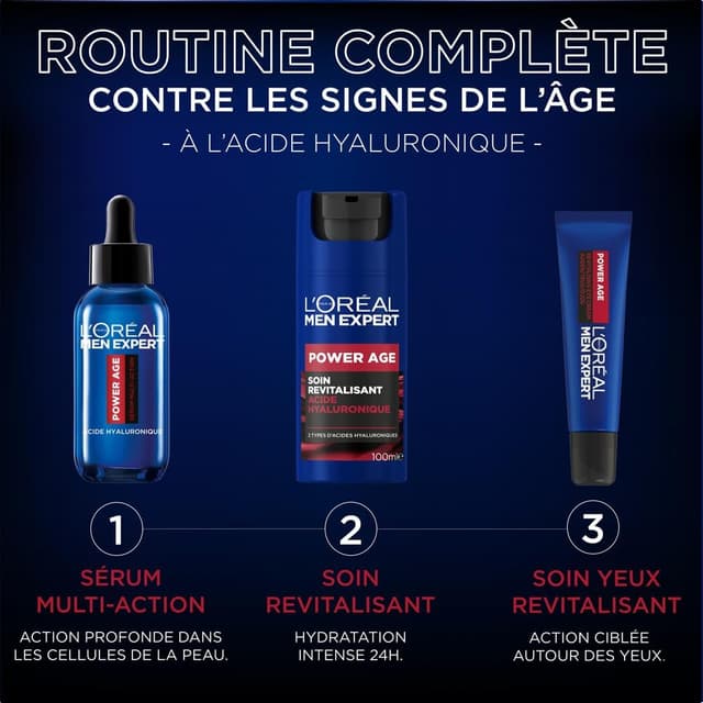Detalle de L’Oréal Paris Men Expert Power Age – Soin visage revitalisant & anti-âge à l’acide hyaluronique (format XXL) 100 ml
