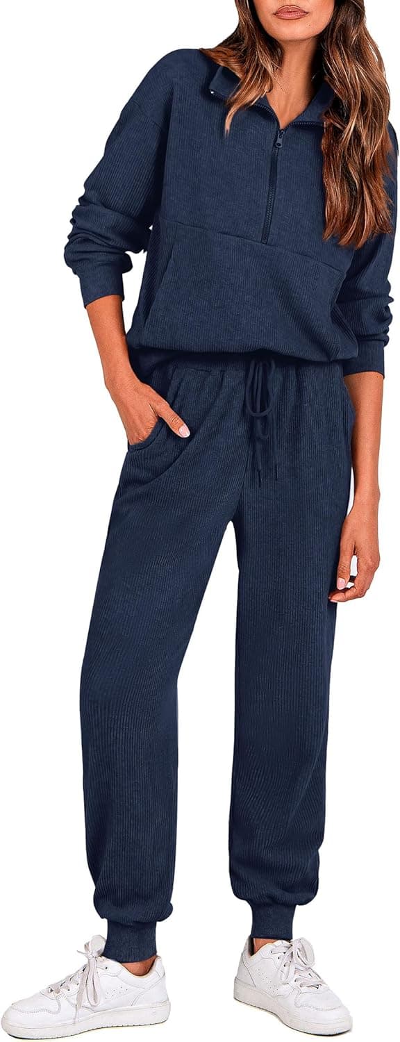 Detalle de PRETTYGARDEN Women’s Fall 2-Piece Lounge Set (Half-Zip Sweatshirt & Jogger Pants)