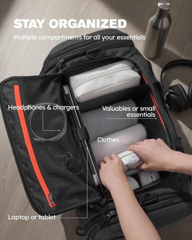 Detalle 2 de Tolaccea Sporttasche 56–70L (erweiterbar) mit Schuhfach & Nassfach – als Rucksack tragbar