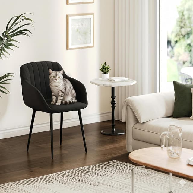 Thumbnail 6 de Goeurvant set da 6 sedie da pranzo in velluto nere con seduta imbottita e braccioli