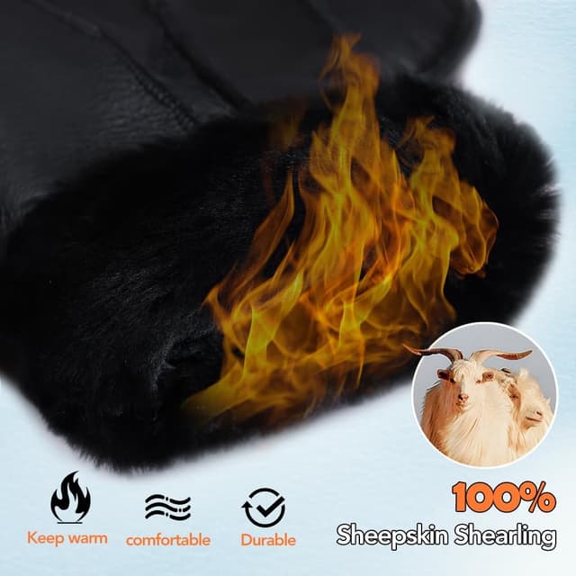 Thumbnail 3 de MGGMOKAY Gants en cuir doublés laine pour homme, gants d’hiver chauds