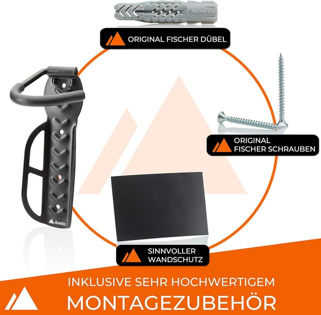 Detalle 2 de Avelo Fahrrad-Wandhalterung 2er-Set mit fischer Zubehör – für alle Räder bis 25 kg, schwarz