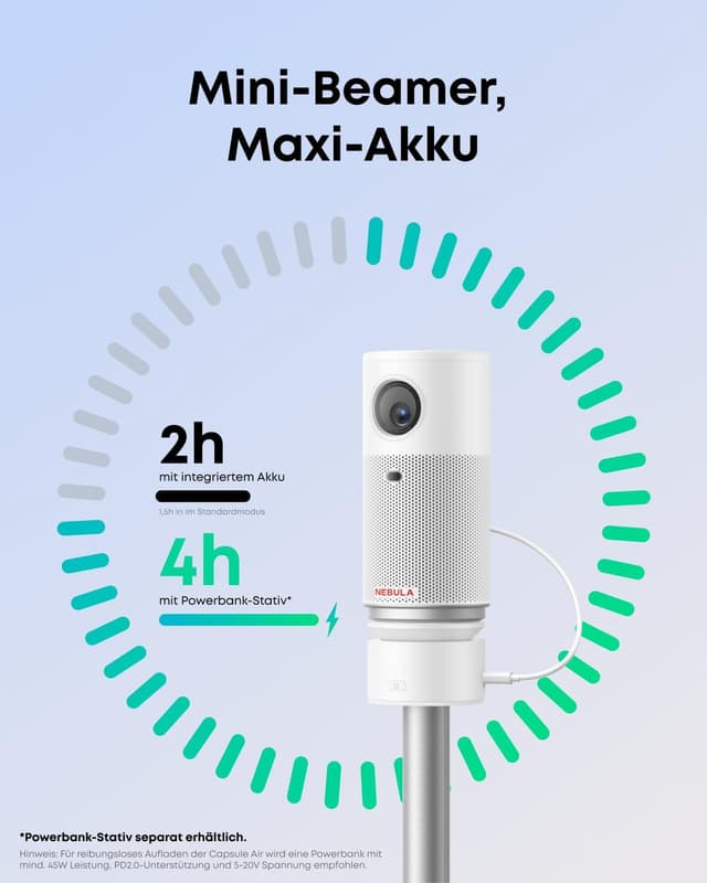 Detalle de NEBULA Capsule Air Projektor mit Google TV (Netflix offiziell lizenziert) – ultrakompakter 720p Mini-Beamer mit WLAN & Bluetooth