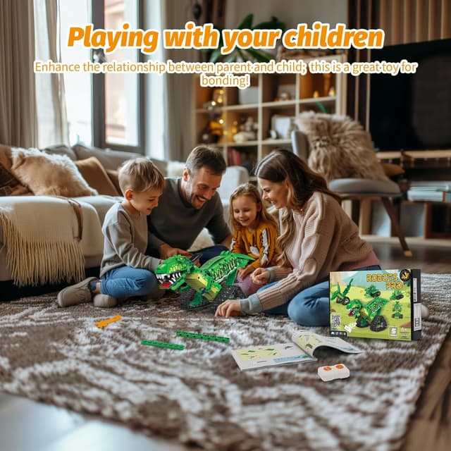 Detalle de AKWME 5-in-1 Technik-Roboter-Dinosaurier Baukasten mit App & 2,4-GHz-Fernbedienung (DIY STEM, programmierbar)