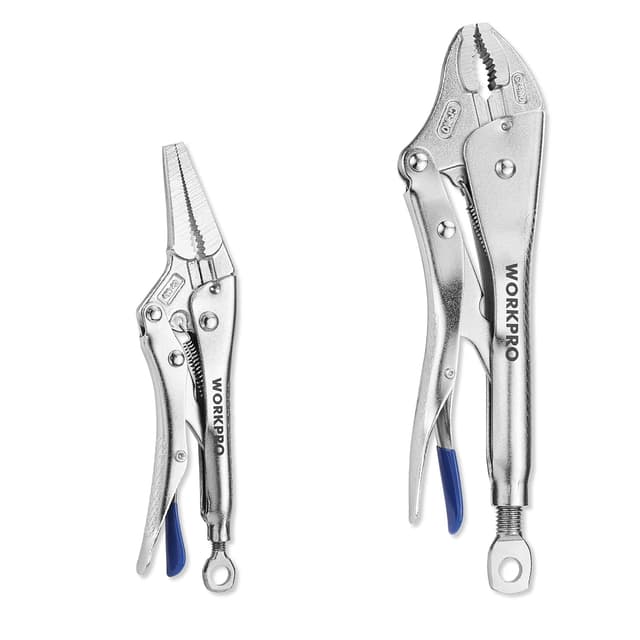 Detalle de WORKPRO 2-Piece Locking Pliers Set (6.5" Long Nose & 10" Curved Jaw) CR-MO Steel