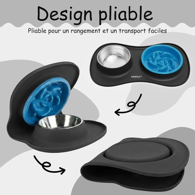 Detalle de Set YINEYA ciotole 3 in 1 anti-ingozzamento (cane e gatti) con tappetino pieghevole