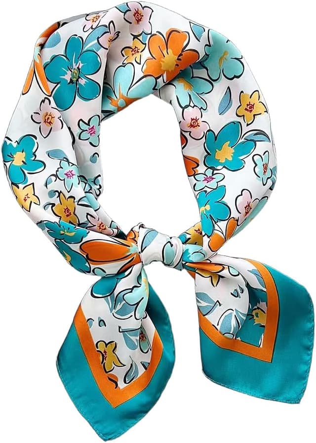 Detalle de GIMIRO Damen Schal 70x70 cm „Simulierte Seide“ Blumen, Hahnentritt & Bandana-Design