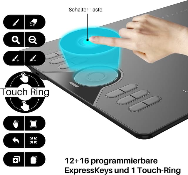 Detalle de HUION HS610 Grafiktablett (10 x 6,25 Zoll) mit 8.192 Stiftdruck und Neigungsfunktion