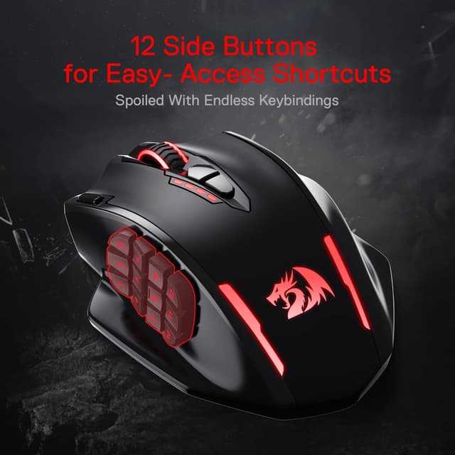 Detalle 2 de Redragon M913 Impact Elite – Mouse da gioco wireless 16.000 DPI con 20 tasti programmabili e doppia modalità 2,4 GHz/USB-C
