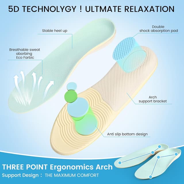 Detalle de UFYVPKS Arch Support Insoles (5D) for Fallen Arches, Overpronation & Foot Pain, White, 270mm (UK7.5-8)