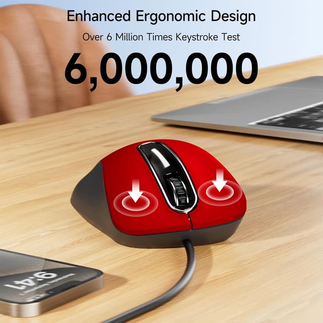 Detalle de Memzuoix Wired USB Mouse (Optical 1400 DPI) – 5-Button Ergonomic Wired Mouse for Laptop, PC & Mac