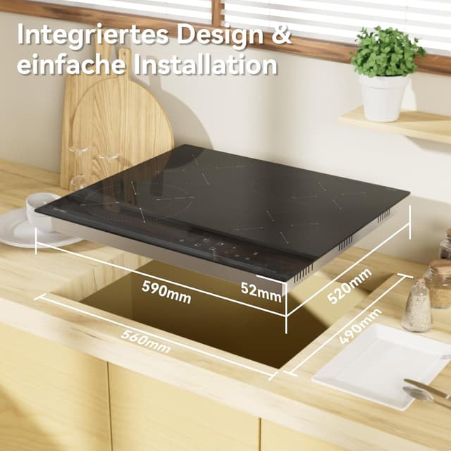 Detalle de Hermitlux Glaskeramikkochfeld mit 4 Platten, 9 Heizstufen und 7200 W