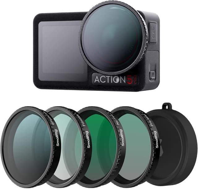 Detalle de SAMLLRIG Kit de filtres 5 en 1 pour DJI Osmo Action 5 Pro / Action 4 (Black Mist 1/4, ND16/CPL, Star-Cross, simulation de film)