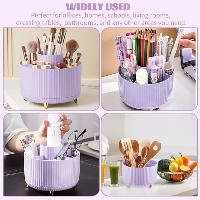 Detalle 2 de 360° Drehbarer Make-up Organizer mit 5 Fächern – Make-up & Pinselhalter in Violett