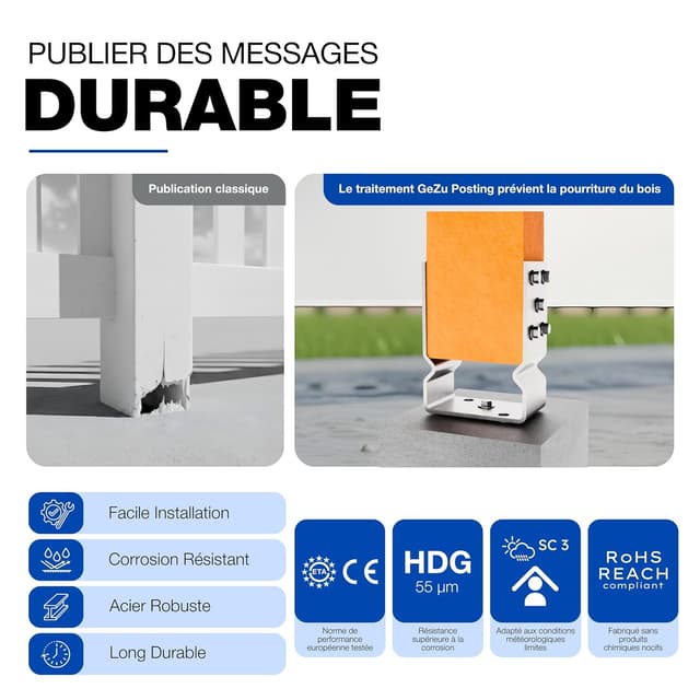 Detalle de GeZu Impex support de poteau en U galvanisé à chaud 141 x 150 mm avec striures pour platines bois