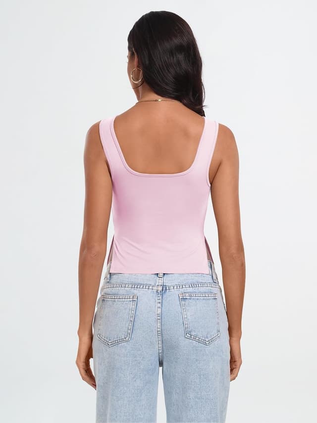 Detalle de Trendy Queen Double Lined Crop Tank Top for Women (Double-Lined, Backless, Y2K-Inspired)
